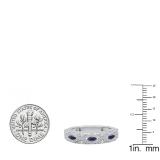 0.80 Carat (ctw) 14K White Gold Marquise Blue Sapphire & Round White Diamond Ladies Vintage Style Milgrain Stackable Wedding Band 3/4 CT
