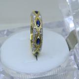 0.80 Carat (ctw) 14K Yellow Gold Marquise Blue Sapphire & Round White Diamond Ladies Vintage Style Milgrain Stackable Wedding Band 3/4 CT