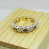 0.80 Carat (ctw) 14K Yellow Gold Marquise Blue Sapphire & Round White Diamond Ladies Vintage Style Milgrain Stackable Wedding Band 3/4 CT
