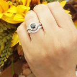 1.10 Carat (ctw) 14K White Gold Round Black & White Diamond Ladies Milgrain Bridal Halo Engagement Ring With Matching Band Set 1 CT
