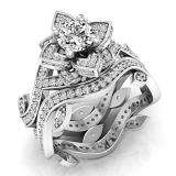 2.25 Carat (ctw) 10K White Gold Round White Cubic Zirconia Ladies Bridal Fashion Vintage Style Engagement Ring With Matching Band Set