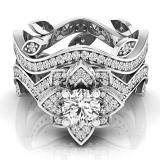 2.25 Carat (ctw) 10K White Gold Round White Cubic Zirconia Ladies Bridal Fashion Vintage Style Engagement Ring With Matching Band Set