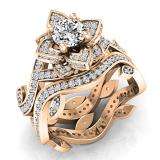 2.25 Carat (ctw) 14K Rose Gold Round White Cubic Zirconia Ladies Bridal Fashion Vintage Style Engagement Ring With Matching Band Set