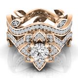 2.25 Carat (ctw) 14K Rose Gold Round White Cubic Zirconia Ladies Bridal Fashion Vintage Style Engagement Ring With Matching Band Set