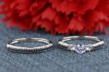 0.90 Carat (ctw) 10K White Gold Round White Sapphire Black & White Diamond Ladies 3 Stone Bridal Engagement Ring Set