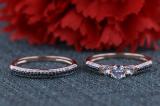 0.90 Carat (ctw) 18K Rose Gold Round White Sapphire Black & White Diamond Ladies 3 Stone Bridal Engagement Ring Set