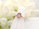 0.75 Carat (ctw) 10K Rose Gold Oval Cut Morganite & Round White Diamond Ladies Bridal Promise Engagement Ring 3/4 CT