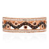 0.65 Carat (ctw) 14K Rose Gold Round Champagne & White Diamond Ladies Anniversary Ring Wedding Band