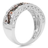0.65 Carat (ctw) 14K White Gold Round Champagne & White Diamond Ladies Anniversary Ring Wedding Band