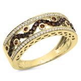 0.65 Carat (ctw) 14K Yellow Gold Round Champagne & White Diamond Ladies Anniversary Ring Wedding Band