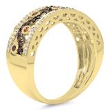 0.65 Carat (ctw) 14K Yellow Gold Round Champagne & White Diamond Ladies Anniversary Ring Wedding Band