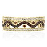 0.65 Carat (ctw) 14K Yellow Gold Round Champagne & White Diamond Ladies Anniversary Ring Wedding Band