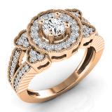 1.00 Carat (ctw) 10K Rose Gold Round Cut White Diamond Ladies Bridal Vintage Style Halo Engagement Ring 1 CT