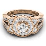 1.00 Carat (ctw) 10K Rose Gold Round Cut White Diamond Ladies Bridal Vintage Style Halo Engagement Ring 1 CT