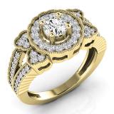 1.00 Carat (ctw) 10K Yellow Gold Round Cut White Diamond Ladies Bridal Vintage Style Halo Engagement Ring 1 CT