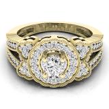 1.00 Carat (ctw) 10K Yellow Gold Round Cut White Diamond Ladies Bridal Vintage Style Halo Engagement Ring 1 CT