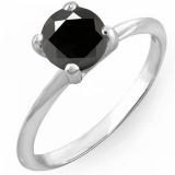 2.00 Carat (Ctw) Sterling Silver Round Black Diamond Ladies Bridal Engagement Solitaire Ring 2 CT