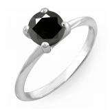 1.00 Carat (Ctw) 10K White Gold Round Black Diamond Ladies Bridal Engagement Solitaire Ring 1 CT
