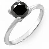 1.50 Carat (Ctw) 10K White Gold Round Black Diamond Ladies Bridal Engagement Solitaire Ring 1 1/2 CT