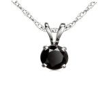 2.00 Carat (ctw) 10K White Gold Round Cut Black Diamond Ladies Solitaire Pendant (Silver Chain Included) 2 CT