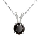 0.50 Carat (ctw) 14K White Gold Round Cut Black Diamond Ladies Solitaire Pendant (Silver Chain Included) 1/2 CT