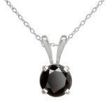 1.00 Carat (ctw) 18K White Gold Round Cut Black Diamond Ladies Solitaire Pendant (Silver Chain Included) 1 CT