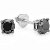 2.00 Carat (ctw) 10K White Gold Round Cut Black Diamond Ladies Stud Earrings 2 CT