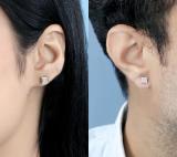 Round White Diamond V Prong Square Hip Hop Iced Unisex 1Pc Stud Earring (0.03 ctw, Color I-J, Clarity I2-I3) in 10K Yellow Gold in Screw Back