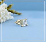 Round White Diamond V Prong Square Hip Hop Iced Unisex 1Pc Stud Earring (0.03 ctw, Color I-J, Clarity I2-I3) in 10K Yellow Gold in Screw Back