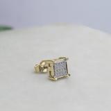 Round White Diamond V Prong Square Hip Hop Iced Unisex 1Pc Stud Earring (0.03 ctw, Color I-J, Clarity I2-I3) in 10K Yellow Gold in Push Back