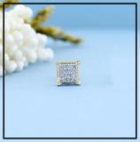 Round White Diamond V Prong Square Hip Hop Iced Unisex 1Pc Stud Earring (0.03 ctw, Color I-J, Clarity I2-I3) in 10K Yellow Gold in Push Back