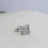 Round White Diamond V Prong Square Hip Hop Iced Unisex 1Pc Stud Earring (0.03 ctw, Color I-J, Clarity I2-I3) in 925 Sterling Silver in Push Back