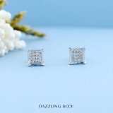 0.06 Ctw Natural Round White Diamond 4.5mm Square Hip Hop Studs in 925 Sterling Silver, Push Back,Unisex Design Ladies,Mens Real Diamond Earrings