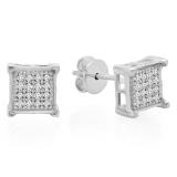 0.06 Carat (ctw) Sterling Silver White Diamond V Prong Square Mens Hip Hop Iced Push Back Stud Earrings