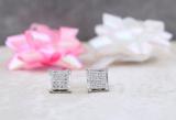 0.06 Carat (ctw) Sterling Silver White Diamond V Prong Square Mens Hip Hop Iced Push Back Stud Earrings