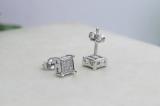0.06 Carat (ctw) Sterling Silver White Diamond V Prong Square Mens Hip Hop Iced Push Back Stud Earrings