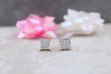 0.06 Carat (ctw) Yellow Plated Sterling Silver White Diamond V Prong Square Unisex Hip Hop Iced Push Back Stud Earrings