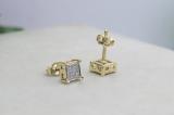 0.06 Carat (ctw) Yellow Plated Sterling Silver White Diamond V Prong Square Unisex Hip Hop Iced Push Back Stud Earrings