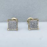 0.06 Carat (ctw) Yellow Plated Sterling Silver White Diamond V Prong Square Unisex Hip Hop Iced Screw Back Stud Earrings