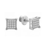 0.06 Ctw Natural Round White Diamond 4.5mm Square Hip Hop Iced Out Studs in 925 Sterling Silver, Screw Back,Unisex Design Ladies,Mens Real Diamond Earrings