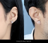 0.06 Ctw Natural Round White Diamond 4.5mm Square Hip Hop Iced Out Studs in 925 Sterling Silver, Screw Back,Unisex Design Ladies,Mens Real Diamond Earrings