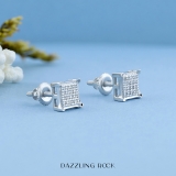 0.06 Ctw Natural Round White Diamond 4.5mm Square Hip Hop Iced Out Studs in 925 Sterling Silver, Screw Back,Unisex Design Ladies,Mens Real Diamond Earrings