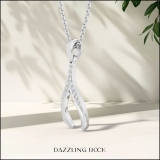 0.15 Carat (ctw) 14K White Gold Round Cut White Diamond Ladies Fashion Wishbone Pendant Necklace