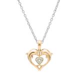 0.05 Carat (ctw) 10K Rose Gold Round White Diamond Ladies Heart Shape Double Dolphin Pendant