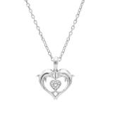 0.05 Carat (ctw) 10K White Gold Round White Diamond Ladies Heart Shape Double Dolphin Pendant