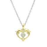 0.05 Carat (ctw) 18K Yellow Gold Round White Diamond Ladies Heart Shape Double Dolphin Pendant