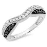 0.30 Carat (ctw) 14K White Gold Round Black & White Diamond Ladies Anniversary Wedding Band Stackable Ring 1/3 CT