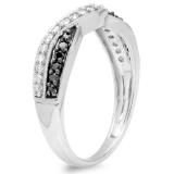 0.30 Carat (ctw) 14K White Gold Round Black & White Diamond Ladies Anniversary Wedding Band Stackable Ring 1/3 CT