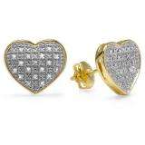0.23 Carat (ctw) 18K Yellow Gold Plated Sterling Silver Round Diamond Heart Shape Ladies Stud Earrings 1/4 CT