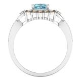1.75 Carat (ctw) 10K White Gold Cushion Cut Blue Topaz & Round Cut Champagne & White Diamond Ladies Halo Style Bridal Engagement Ring